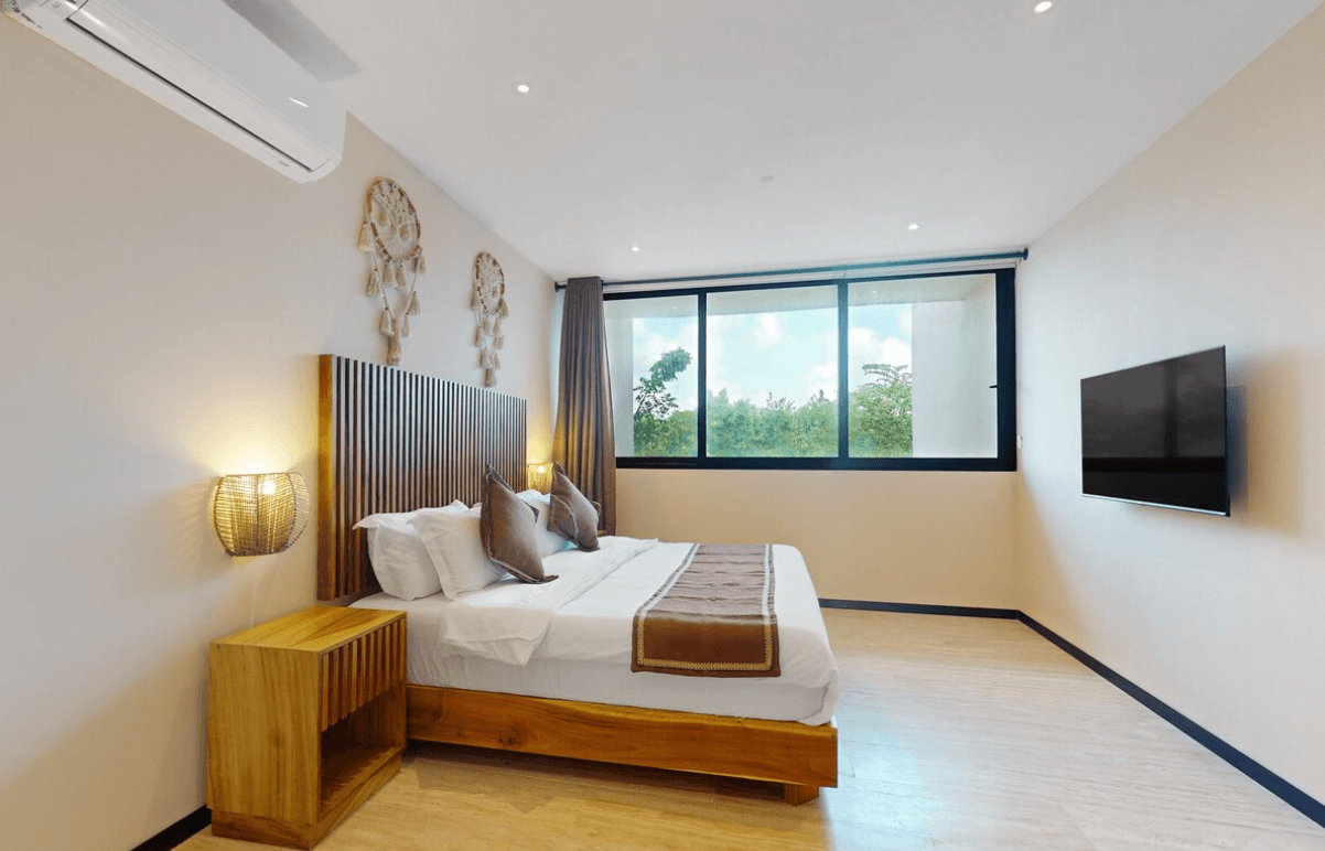 Wohnung im 2. Stock in der Nähe von Centro/Aldea Zama mit privatem Balkon und Zugang zum Pool - Schlafzimmer